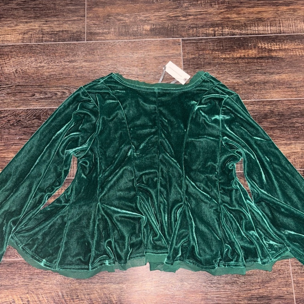 NWT Anthropologie Green Velvet Peasant Women's Top - Picture 4 of 6